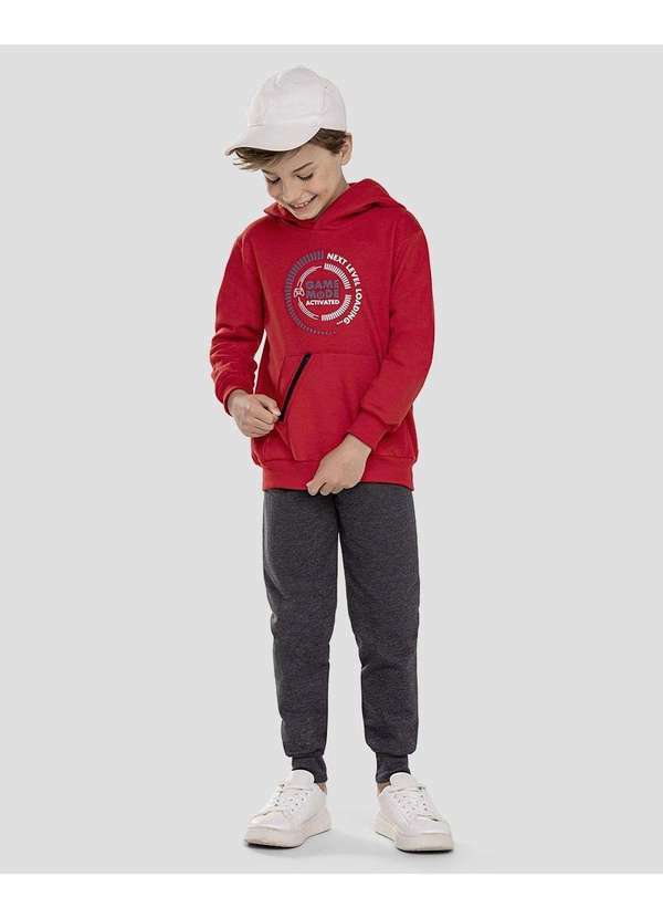 Reirex - Conjunto Infantil Menino Blusão com Bolso Zíper e Calça Vermelho