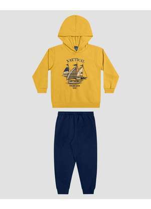 Reirex - Conjunto Infantil Menino Blusão com Capuz e Calça Amarelo - REIREX