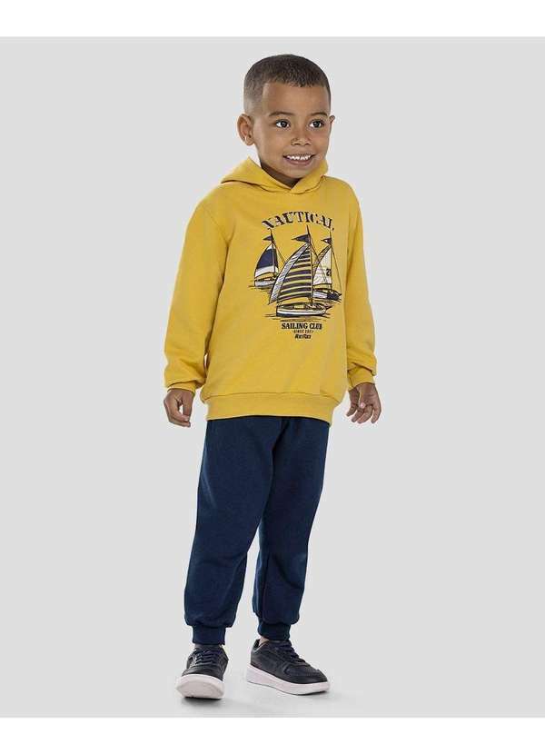 Reirex - Conjunto Infantil Menino Blusão com Capuz e Calça Amarelo