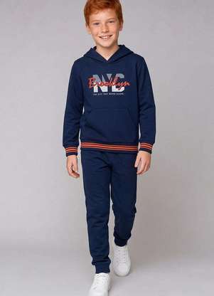 Reirex - Conjunto Infantil Menino Blusão com Capuz e Calça Azul - REIREX