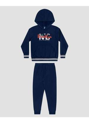 Reirex - Conjunto Infantil Menino Blusão com Capuz e Calça Azul - REIREX