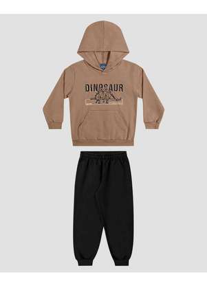 Reirex - Conjunto Infantil Menino Blusão com Capuz e Calça Marrom - REIREX