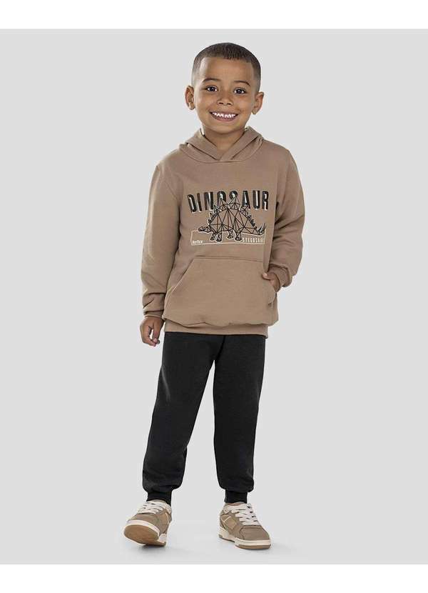 Reirex - Conjunto Infantil Menino Blusão com Capuz e Calça Marrom