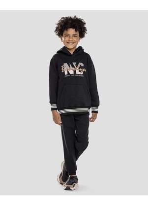 Reirex - Conjunto Infantil Menino Blusão com Capuz e Calça Preto - REIREX