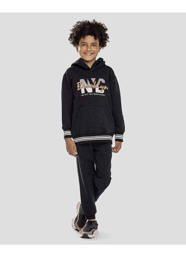 Reirex - Conjunto Infantil Menino Blusão com Capuz e Calça Preto
