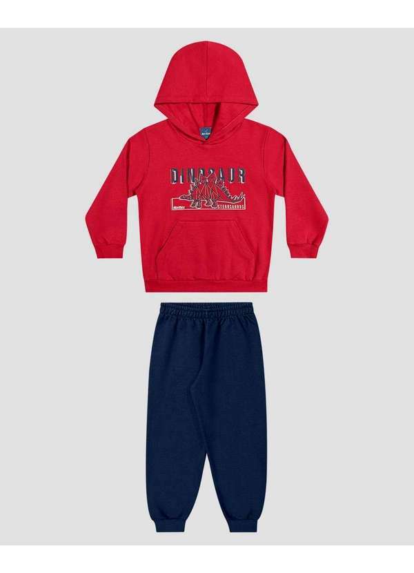 Reirex - Conjunto Infantil Menino Blusão com Capuz e Calça Vermelho