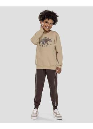 Reirex - Conjunto Infantil Menino Blusão Dino e Calça Bege - REIREX