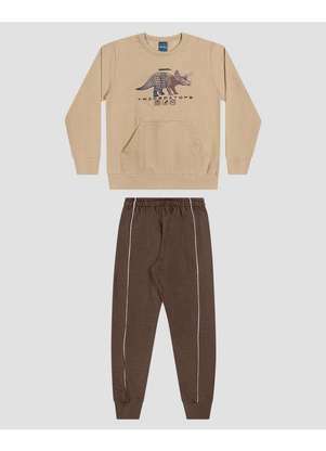 Reirex - Conjunto Infantil Menino Blusão Dino e Calça Bege - REIREX