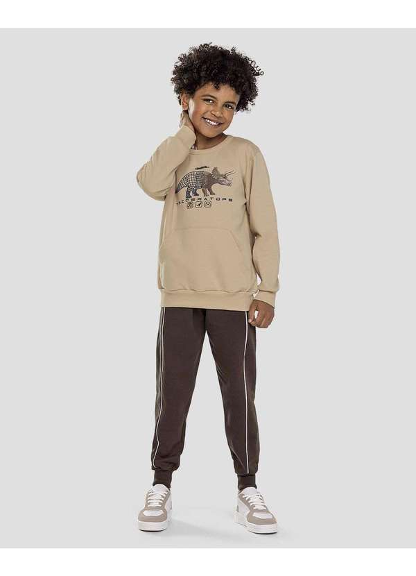 Reirex - Conjunto Infantil Menino Blusão Dino e Calça Bege