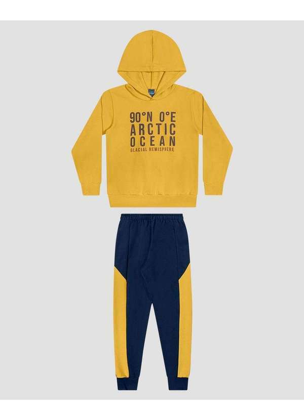 Reirex - Conjunto Infantil Menino Blusão e Calça Bicolor Amarelo