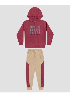 Reirex - Conjunto Infantil Menino Blusão e Calça Bicolor Bordô - REIREX