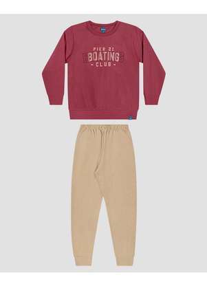 Reirex - Conjunto Infantil Menino Blusão e Calça em Moletom Bordo - REIREX