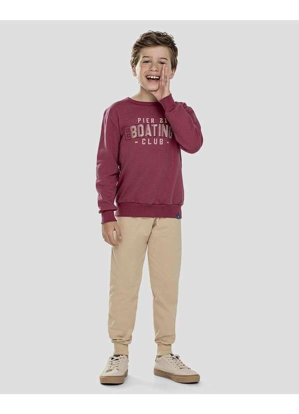 Reirex - Conjunto Infantil Menino Blusão e Calça em Moletom Bordo