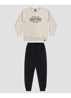 Reirex - Conjunto Infantil Menino Blusão e Calça em Moletom Mescla - REIREX