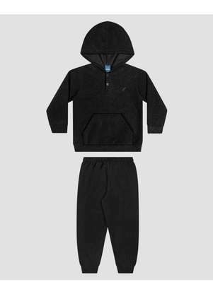 Reirex - Conjunto Infantil Menino Blusão e Calça em Moletom Preto - REIREX