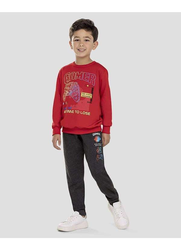 Reirex - Conjunto Infantil Menino Blusão e Calça Jogger Vermelho