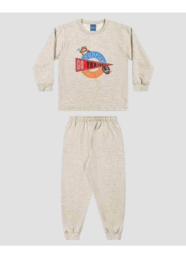 Reirex - Conjunto Infantil Menino Blusão e Calça Moletom Mescla