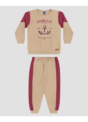 Reirex - Conjunto Infantil Menino Blusão e Calça Moletom Náutico Bege - REIREX