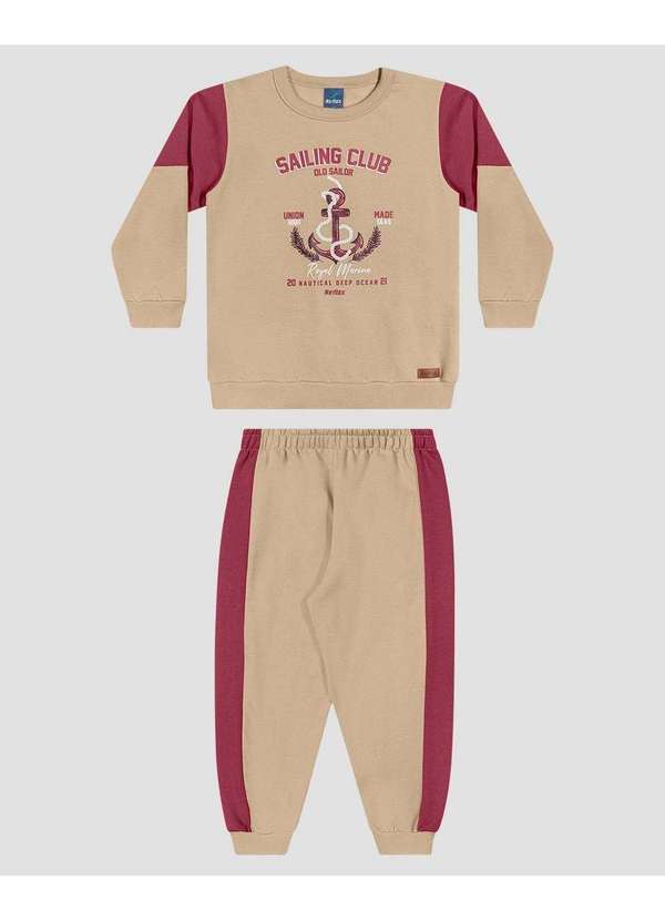 Reirex - Conjunto Infantil Menino Blusão e Calça Moletom Náutico Bege
