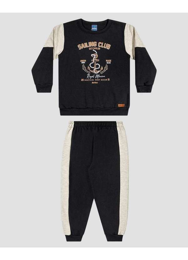 Reirex - Conjunto Infantil Menino Blusão e Calça Moletom Náutico Preto