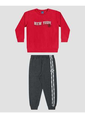Reirex - Conjunto Infantil Menino Blusão e Calça Moletom Vermelho - REIREX