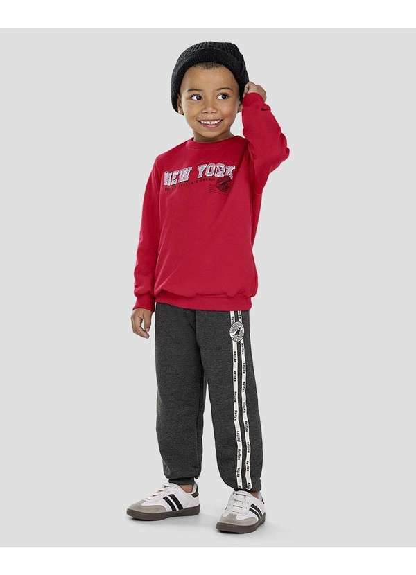 Reirex - Conjunto Infantil Menino Blusão e Calça Moletom Vermelho