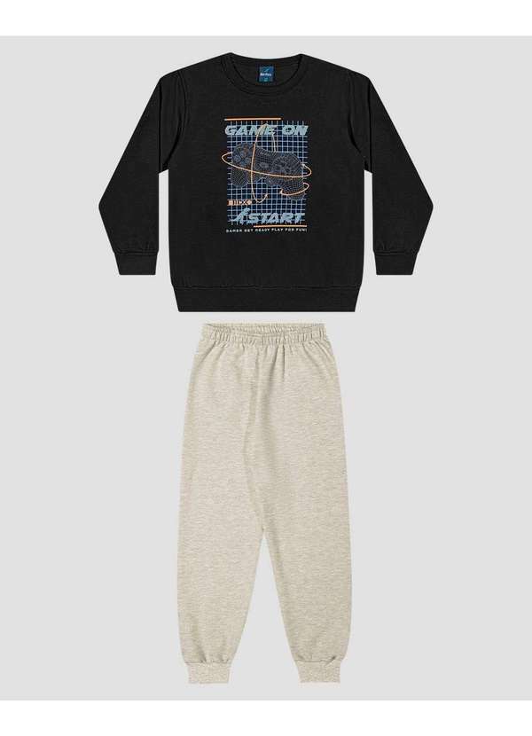 Reirex - Conjunto Infantil Menino Blusão Estampa Game e Calça Preto