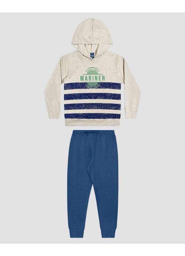 Reirex - Conjunto Infantil Menino Blusão Listrado e Calça Mescla