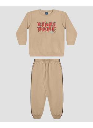 Reirex - Conjunto Infantil Menino com Blusão e Calça Bege - REIREX