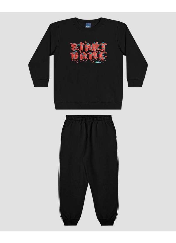 Reirex - Conjunto Infantil Menino com Blusão e Calça Preto