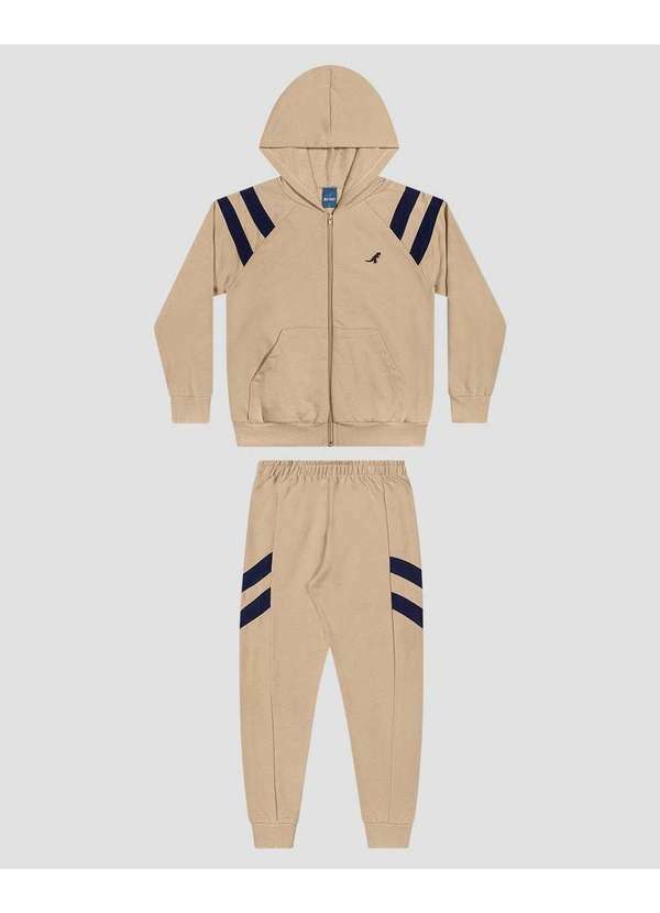 Reirex - Conjunto Infantil Menino Jaqueta Capuz e Calça Bege