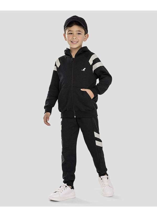 Reirex - Conjunto Infantil Menino Jaqueta Capuz e Calça Preto