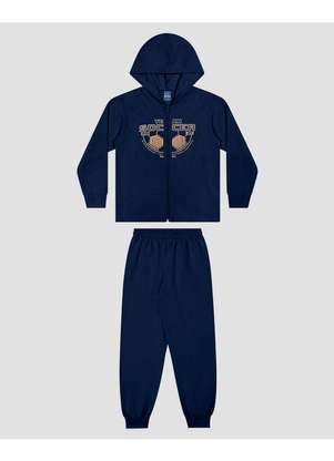 Reirex - Conjunto Infantil Menino Jaqueta com Capuz e Calça Azul - REIREX