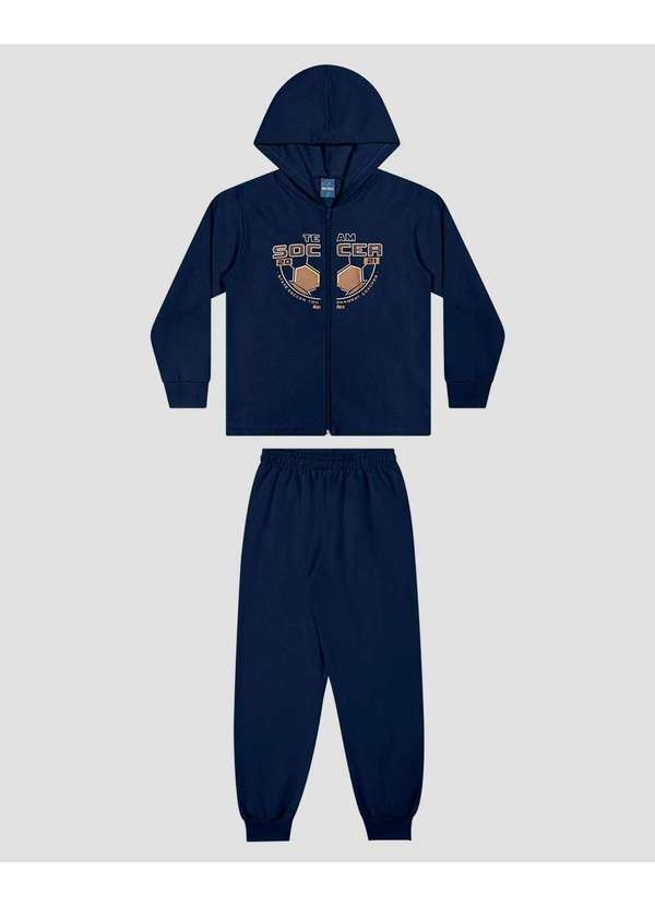 Reirex - Conjunto Infantil Menino Jaqueta com Capuz e Calça Azul
