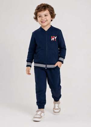 Reirex - Conjunto Infantil Menino Jaqueta com Retilínea e Calça Azul - REIREX