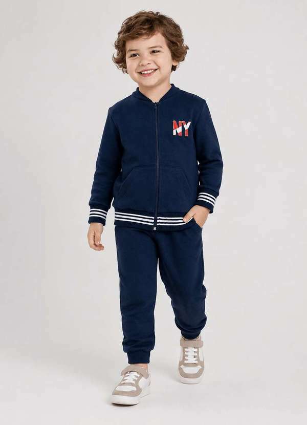 Reirex - Conjunto Infantil Menino Jaqueta com Retilínea e Calça Azul