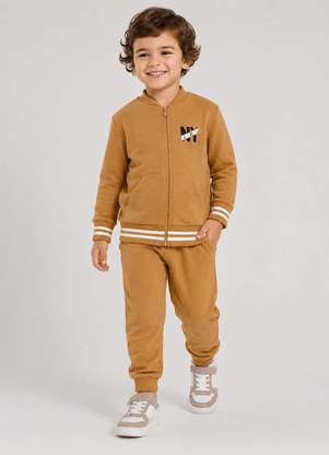 Reirex - Conjunto Infantil Menino Jaqueta com Retilínea e Calça Marrom - REIREX