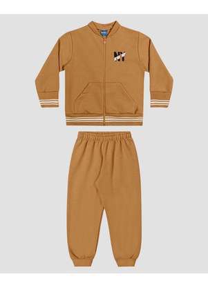 Reirex - Conjunto Infantil Menino Jaqueta com Retilínea e Calça Marrom - REIREX