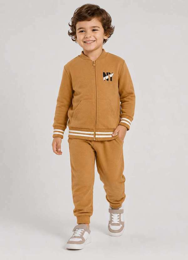 Reirex - Conjunto Infantil Menino Jaqueta com Retilínea e Calça Marrom