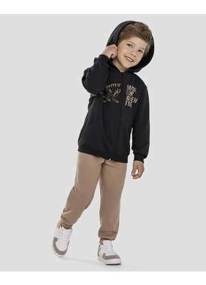 Reirex - Conjunto Infantil Menino Jaqueta e Calça Moletom Dino Preto - REIREX