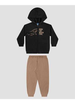 Reirex - Conjunto Infantil Menino Jaqueta e Calça Moletom Dino Preto - REIREX