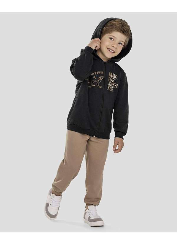 Reirex - Conjunto Infantil Menino Jaqueta e Calça Moletom Dino Preto