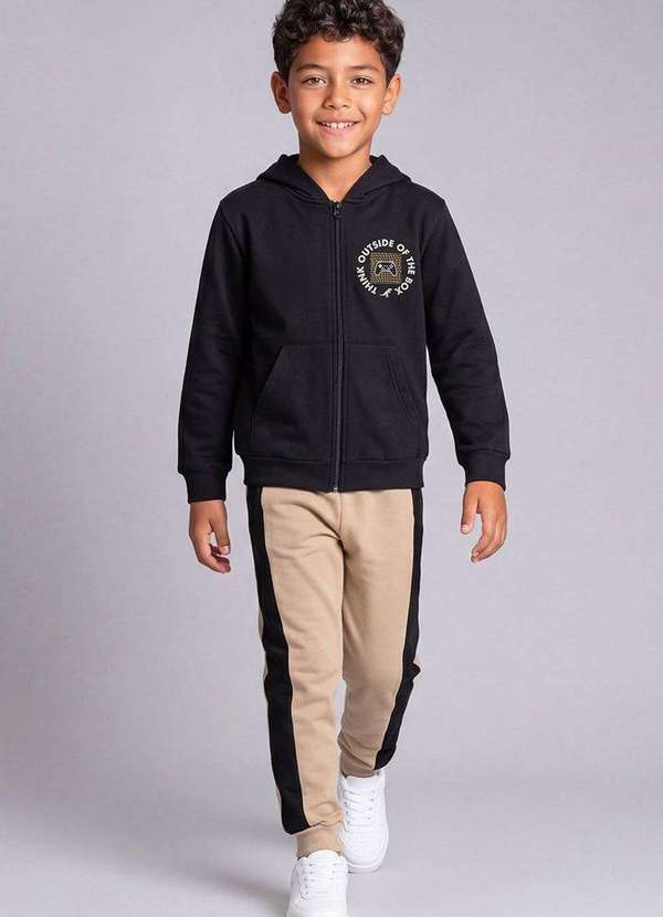 Reirex - Conjunto Infantil Menino Jaqueta Estampa Game e Calça Preto