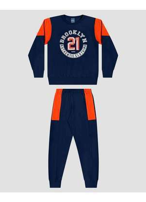 Reirex - Conjunto Infantil Menino Moletom com Recortes Azul - REIREX