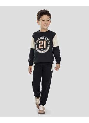 Reirex - Conjunto Infantil Menino Moletom com Recortes Preto - REIREX
