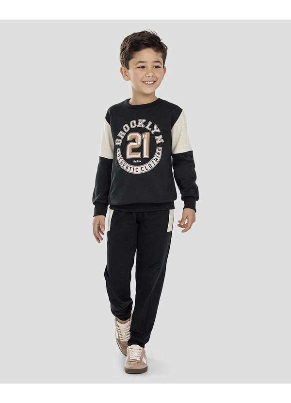 Reirex - Conjunto Infantil Menino Moletom com Recortes Preto
