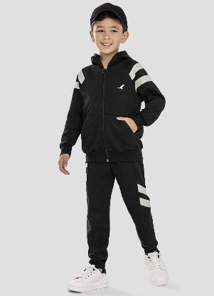 Reirex - Conjunto Jaqueta Capuz e Calça Preto - REIREX
