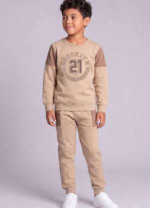 Reirex - Conjunto Moletom com Recortes Bege - REIREX