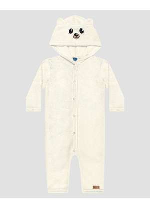 Reirex - Macacão Bebê Menino Manga Longa com Capuz Ursinho Branco - REIREX
