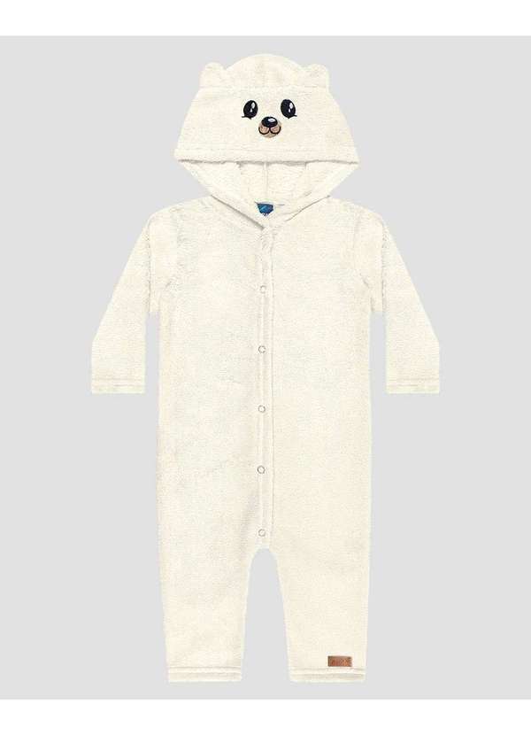 Reirex - Macacão Bebê Menino Manga Longa com Capuz Ursinho Branco